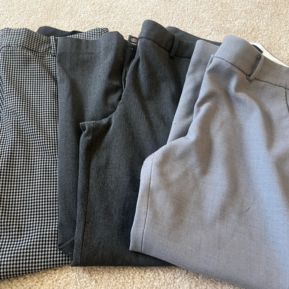 Three Talbots pants Size 12 for one price. Two grey slacks and one black plaid.